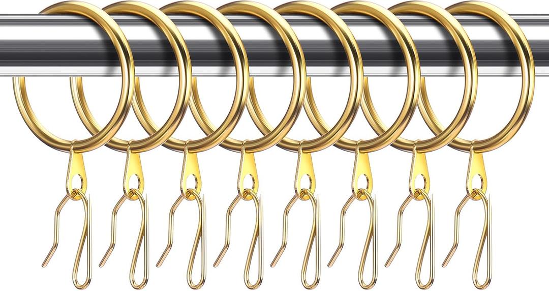 Hotop 30 Pcs Metal Drapery Curtain Rings 0.98/1.26/1.65 inch Interior Diameter and 30 Pcs Hanging Curtain Drapery Pin Hooks for Window Door Shower(Gold,25 mm)