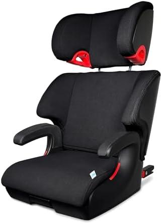 Clek Oobr High Back Booster Seat with Adjustable Headrest, Reclining Design, Latch System, and Retardant-Free Fabric (Railroad Ziip)