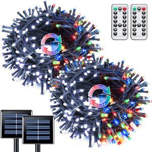 JMEXSUSS 2 Pack Solar String Lights Outdoor Waterproof, Total 66 FT 200 LED Solar Christmas Lights Outdoor, Twinkle Light for Christmas Tree Outside Garden Yard Xmas Decor, White to Multicolor
