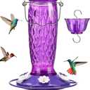 Kingsyard Hummingbird Feeders for Outdoors Hanging, 24 Ounce, Glass Hummingbird Feeder with Ant Moat & 6 Bee Guard Feeding Ports, Leak-Proof, Purple