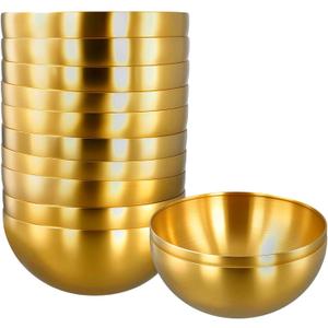 SINJEUN 10 PCS Stainless Steel Mixing Bowls, 7.9 X 3.5 Inch Golden Salad Bowl, Gold Esthetician Bowls for Wedding Party Baking Prepping Serving Facial Cereal Fruit Appetizer Salad Soup Cereal