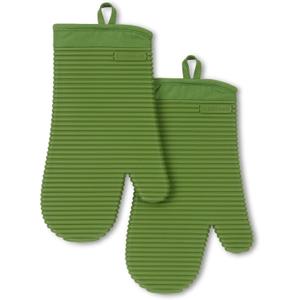 KITCHENAID Ribbed Soft Silicone Oven Mitt 2-Pack Set, 7.5"x13", Matcha
