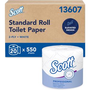 Scott Professional Standard Roll Toilet Paper, Bulk (13607), 2-Ply, Elevated Design, White, Individually Wrapped, Compact for Easy Storage (20 Rolls of 550 Sheets, 11,000 Sheet Total), 550 Count