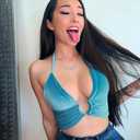 Women Halter Backless Camis Streetwear Club Patchwork Camisole (Blue, M)