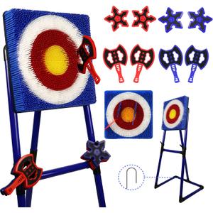 Family Axe Throwing Game for Backyard Fun | Safe Bristle Target Set with 4 Axes & 4 Darts for Kids & Adults | Lightweight & Portable for Carnival, Camping, Party and Indoor/Outdoor Games (Blue)