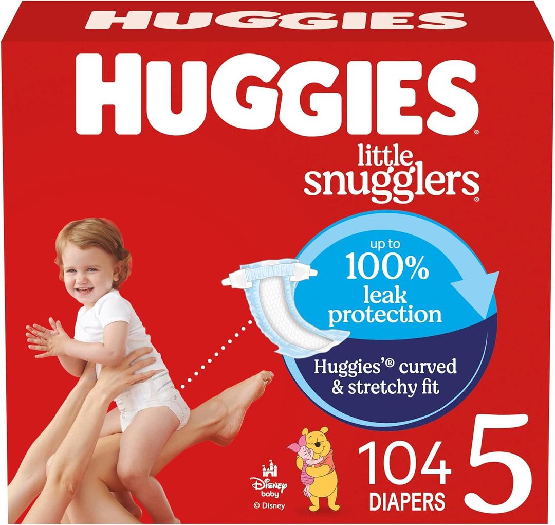 Huggies Size 5 Diapers, Little Snugglers Baby Diapers, Size 5 (27+ lbs), 104 Count