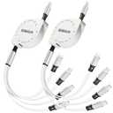 Multi Charging Cable,USB C to 4 in 1 Retractable iP/Micro/Dual Type C Port Fast Charger Cord for iPhone 17 16 15 14 13 12 Pro Max iPad Mini Air,Galaxy S23/S22,Cell Phones Tablets Universal Use-2Pack