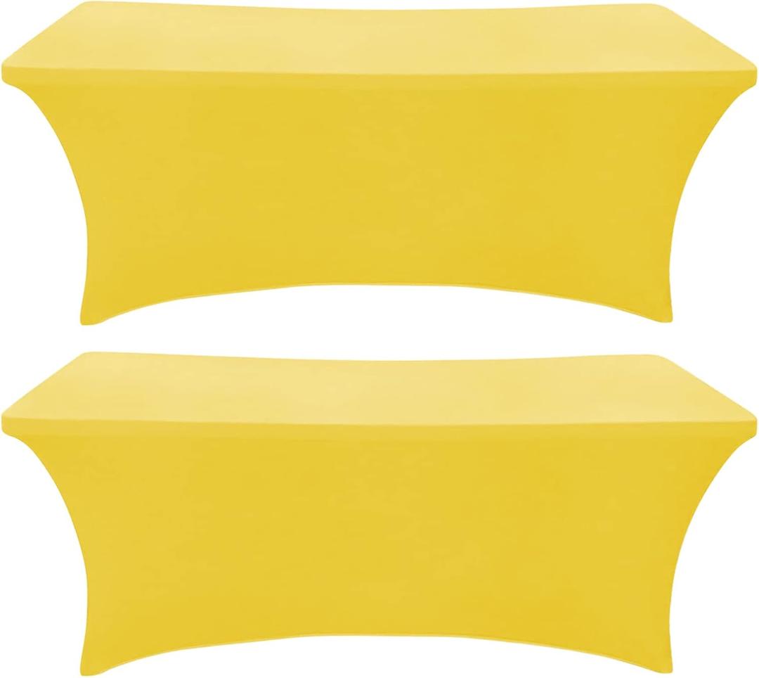 2 Pack 6 Ft Yellow Table Cover Fitted Rectangular Tablecloth Stretchable Fabric Table Cloth 6 ft Wrinkle-Free for Party Tradeshows Banquet Weddings Cocktail