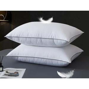 WhatsBedding Goose Down Pillows Queen Size Set of 2, Luxury Hotel Bed Pillows for Deep Sleep, Fluffy Soft Feather Down Pillow for Back, Stomach or Side Sleepers, 20" x 30"