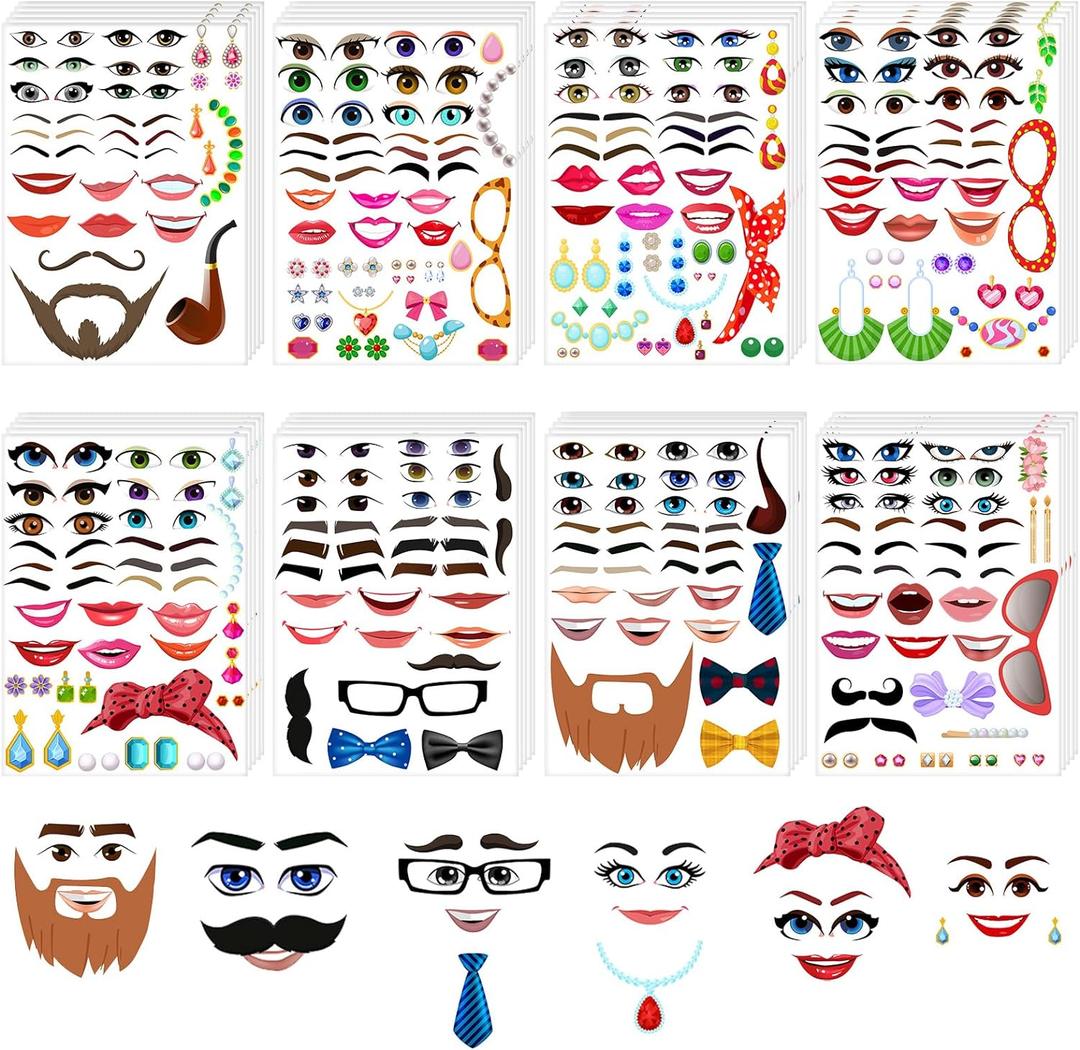 Tenceur 48 Sheets Face Expression Stickers for Crafts Clown Human Mouth Eyes Nose Decals Creative Stationery Make a Face DIY Stickers for Halloween Holiday Party Supplies(Funny)