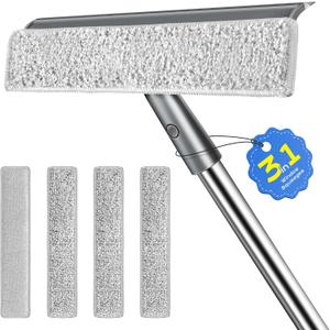 3 in 1 Window Squeegee for Home with 55" Lightweight Extension Poles Streak-Free Microfiber Scrubber for Outdoor/Indoor Windows, Shower Glass Door, Car Windshield, RV/Camper Windows 3 in 1 Window Squeegee for Home with 55" Lightweight Extension Poles Streak-Free Microfiber Scrubber for Outdoor/Indoor Windows, Shower Glass Door, Car Windshield, RV/Camper Windows