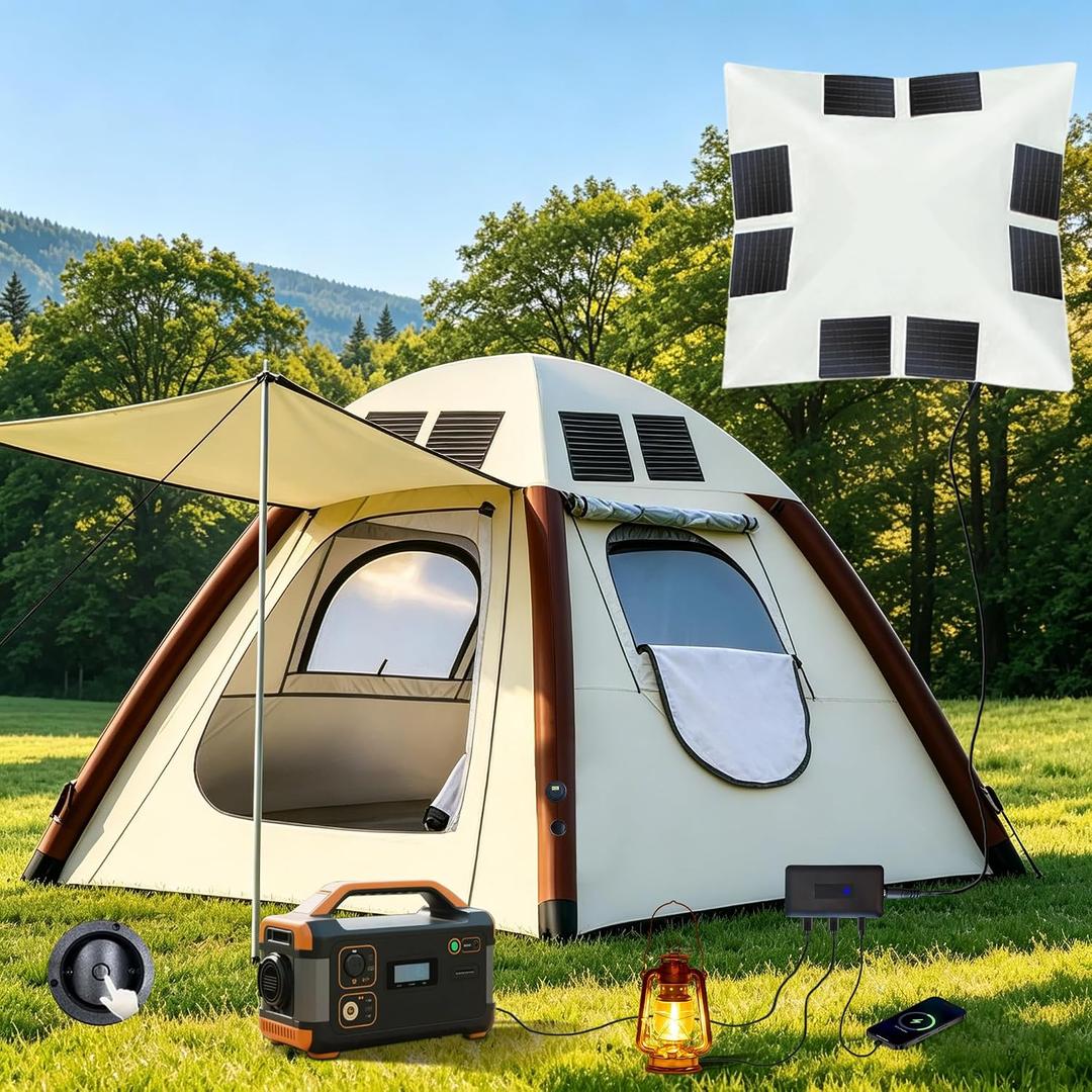 Automatic Inflatable Tent with Air Pump, Family Tents for Camping, Windproof Waterproof 3 Person Tent, Easy Set Up in 2-3 Min, Camping Essentials for Backyard Outdoo