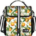VLM Lunch Box for Women, Insulated Lunch Bag Women with Adjustable Shoulder Strap, Cute Lunch Tote Bag for Work,Picnic,Camping (Medium, Orange-White Pattern)