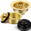 Norme 5 Pcs 3-1/2 Inch Gold Kitchen Sink Drain Strainer Assembly Garbage Disposal Splash Guard Garbage Disposal Flange Stopper Plug Stainless Steel Sink Drain Strainer Replacement Accessories Kit