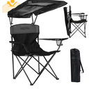 YOUNG WOOD Portable Camping Chair Beach Chair with Shade Canopy, Fold Lightweight Oversized for All, Easy to Open and Close Without Installation, Side Pocket Design for All Outdoor Activities，Black