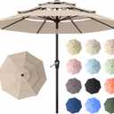 10ft Patio Umbrella, 3 Tier Outdoor Market Table Umbrellas with 8 Fiberglass Ribs and Push Button Tilt, Windproof, Vented Canopy, UV Protection for Deck, Pool, Backyard