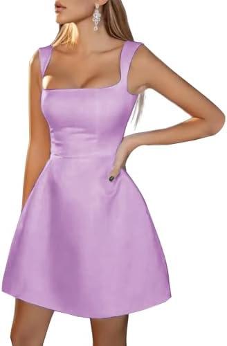 BIRENEROBE Satin Short Prom Dress for Women A Line Homecoming Cocktail Party Gown,  Size 10