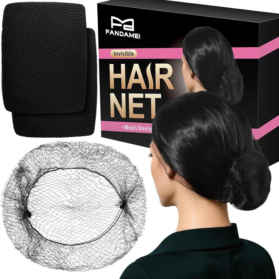 Fandamei Hair Net, 120 PCS Invisible Black Hair Nets for Food Service Workers&Women&Men, 24 Inches Extra Large Hair Net for Buns, Nylon Hairnets for Foodservice, Dancing, Ballet Bun