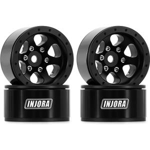 INJORA 1.0 Aluminium Beadlock Wheel Rim for TRX4M Ascent18 SCX24 FCX24 1/24 1/18 RC Crawler Upgrade（Black）