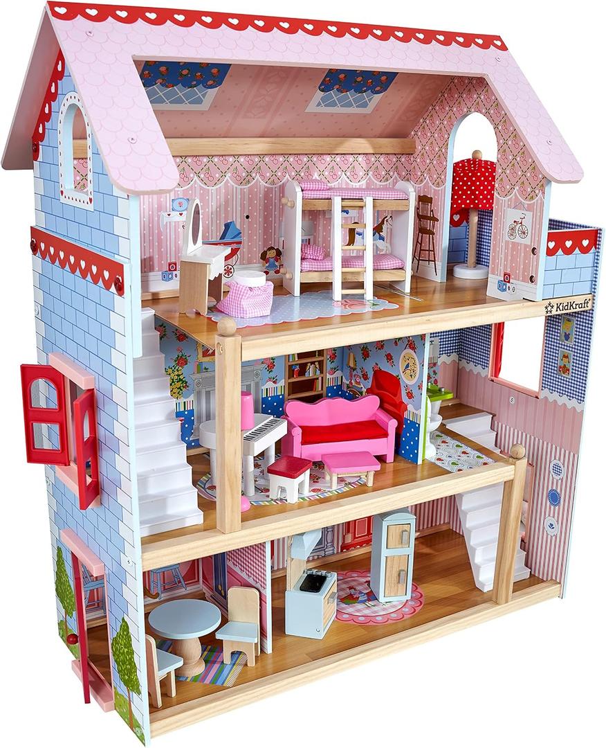 KidKraft Chelsea Doll Cottage Wooden Dollhouse with 16 Accessories, Working Shutters, for 5-Inch Dolls, 25"l X 13"w X 28"h