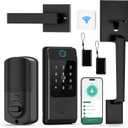 Smart Door Lock with Handle, Miuedo Keyless Entry Lock Deadbolt Handle Set, Inclued WiFi Gateway Smart Deadbolt for Front, Fingerprint, Keypad Code, App Control, Voice Control(Black)