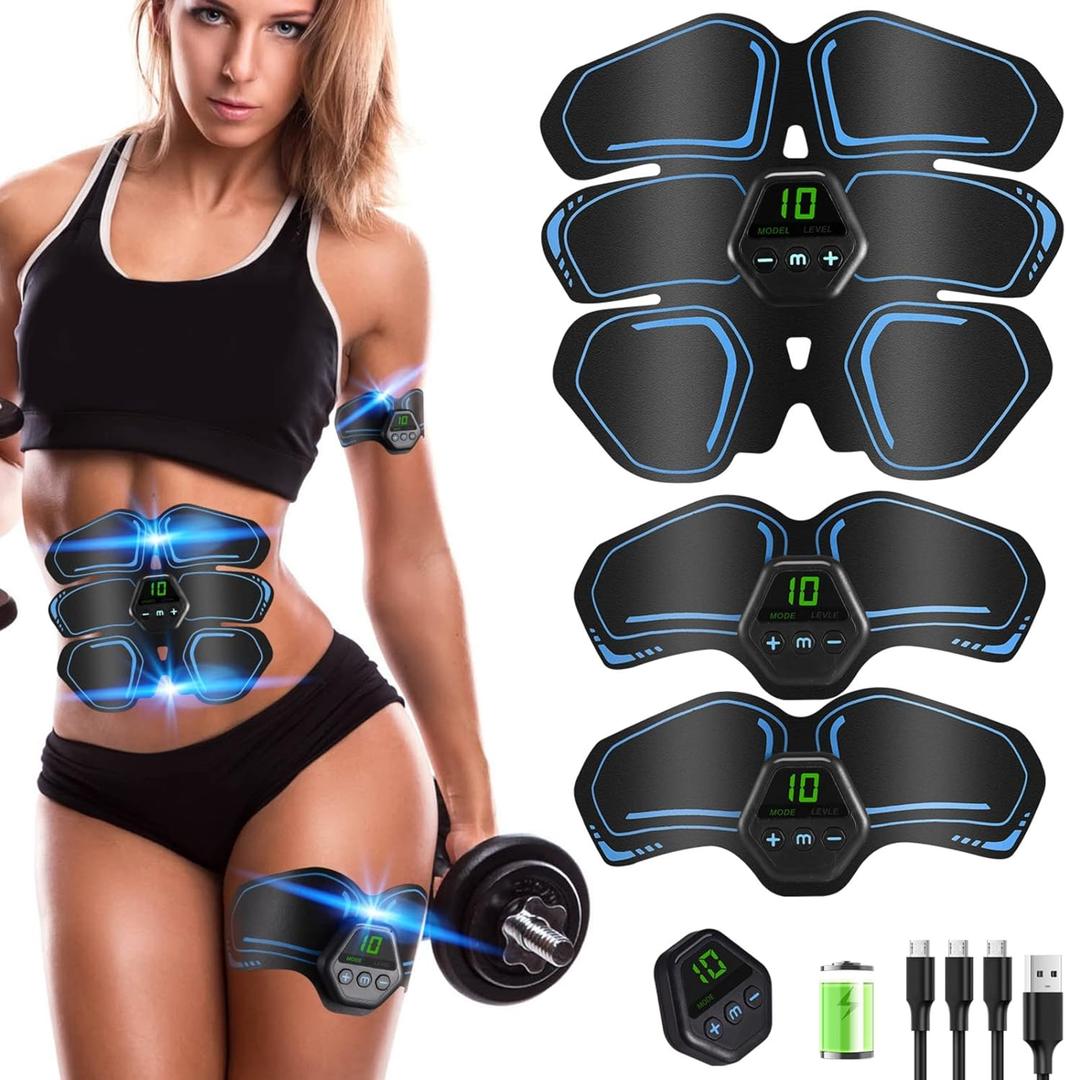 ABS Stimulator, Ab Trainer, EMS Muscle Stimulator LCD Screen Muscle Stimulator USB Rechargeable Portable Muscle Trainer Abdominal / arm / Leg Fitness Workouts Gear