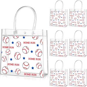 Aliceset 20 Pcs Baseball Clear PVC Gift Bag with Handles T Ball Snack Bags Sport Theme Party Favor Bag Bulk for Birthday Team, 8x8x3.15''