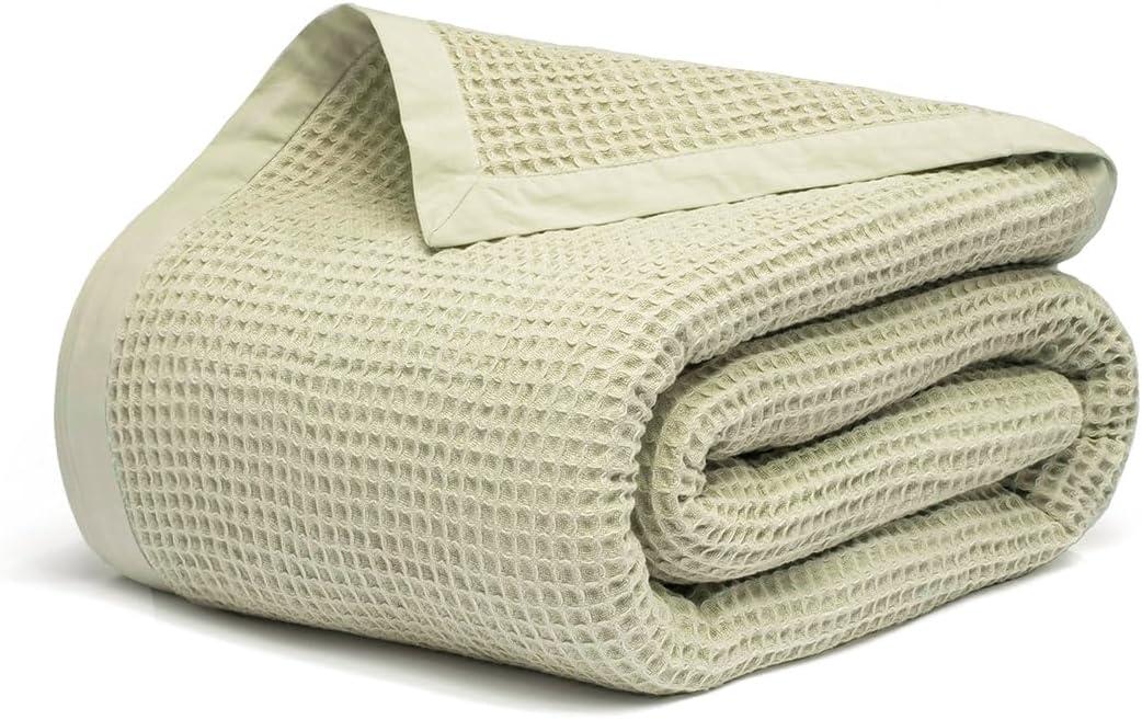Salt Earth GOTS Certified 100% Organic Cotton Throw Blanket, 90" X 80" Waffle Blankets & Throws for Bed, Throw Blanket for Couch, Modern & Cozy Blanket, All Seasons, Comfy & Soft Blanket (Sea Foam)
