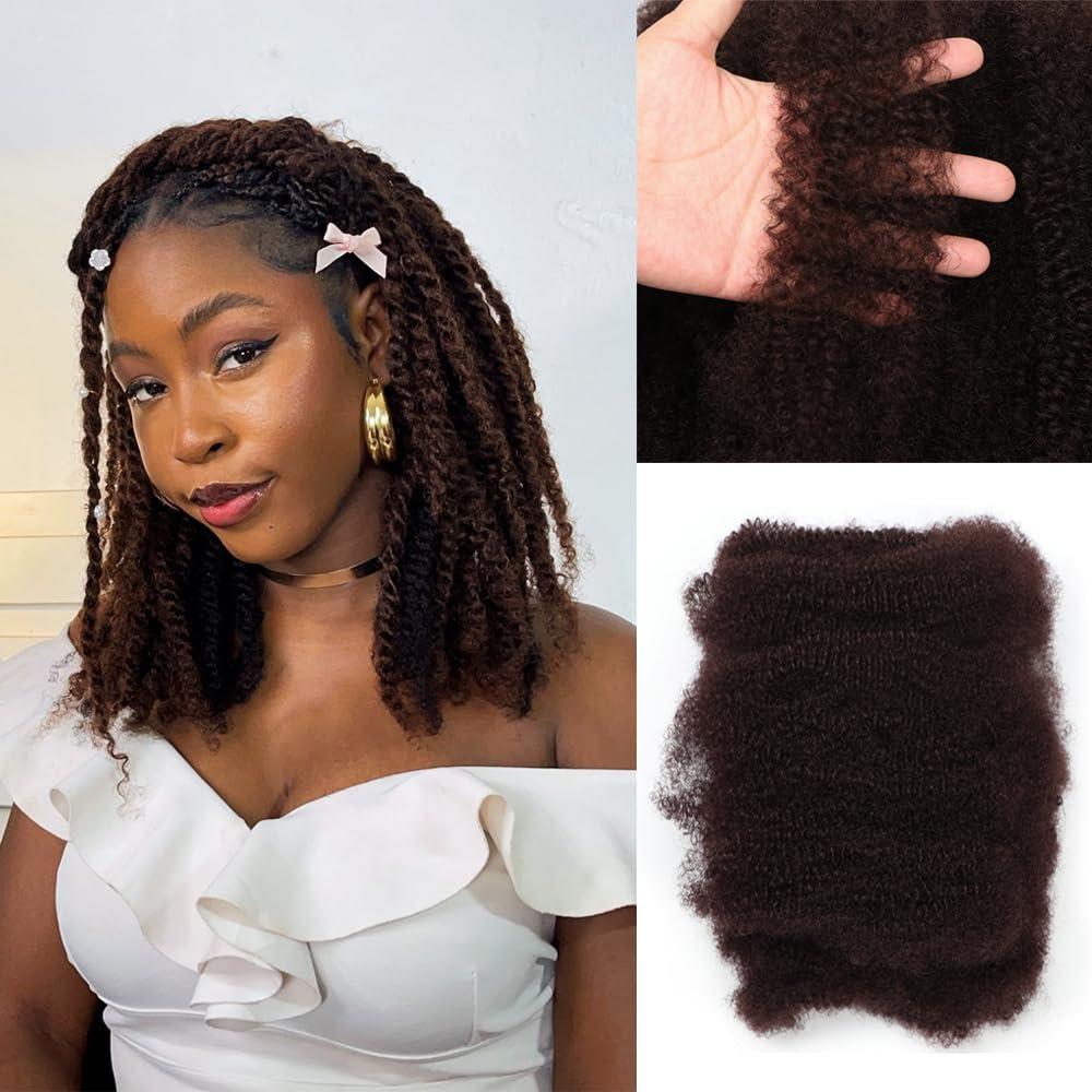 Afro Kinky Bulk Blend Human Hair 18 Inch 100 Gram Afro Kinky-Curly Blend Hair Bulk for Mini Twist Dreadlock Extensions Micro Locs Repair Soft 4C Curly for Braids (4#)