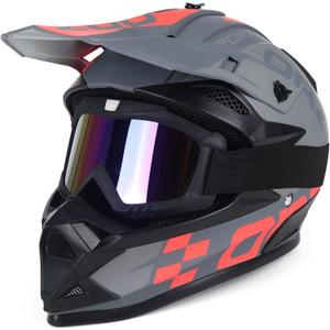 Adult Dirt Bike Helmet Motorcycle Racing Street Bike Off-Road Mountain Bike BMX MX ATV Helmet with Cycling Glasses and Visor for Unisex-Adult (Cement Gray (with goggles))