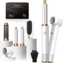 Hair Dryer Brush Set 5 in 1, Hot Air Styler Negative Ion Air Curling Wrap Air Curler, Round Brush Blow Dryer Curling Iron Hair Styling Tools Gift for Dry,Volumize, Straight,Curl,100-120V (White)