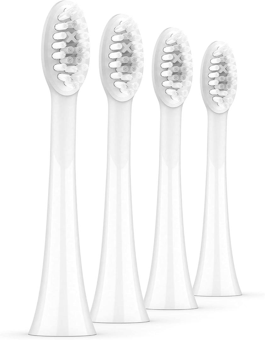 ORDO Replacement Sonic Toothbrush Heads with Pulse Technology for Teeth Cleaning, Plaque Removal, Silicone Polishing, Deep Clean Bristles, Adults, Pack of 4, White Silver