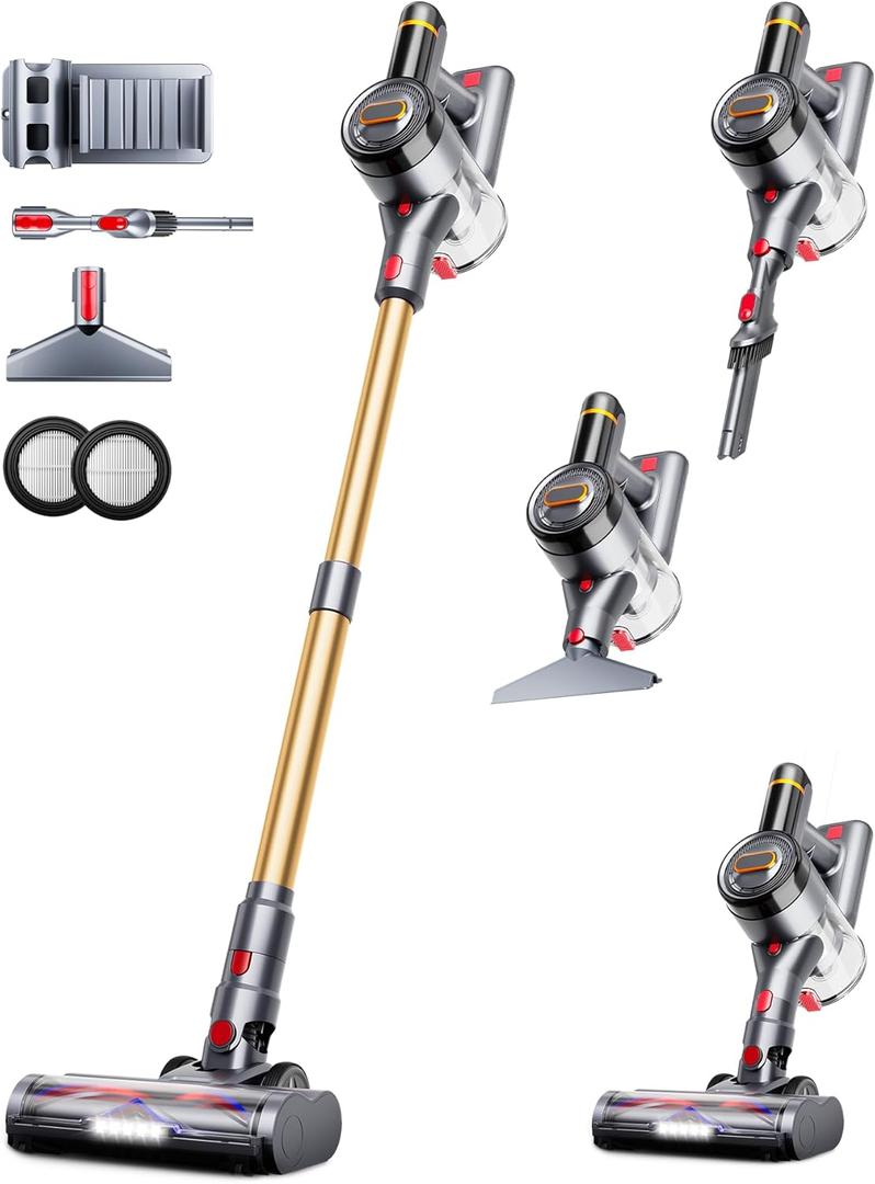 Cordless Vacuum Cleaner, 550W 45Kpa 60Mins Vacuum Cleaners for Home, Anti-tangle Stick Vacuum with Self-Standing, Wall Mount Charging, LDE Display, Wireless Vacuum for Carpet Pet Hair Hardfloor
