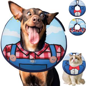 Dog Cone Collar, Adjustable Soft Dog Cone,Comfy Inflatable Dog Collars for After Surgery,Alternative to Cone of Shame,Dual-Sided Pattern Donut Collar for Small Medium Large Dogs,Not Block Vision（L）