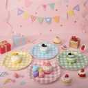 64 Pcs Gingham Dessert Paper Plates Set - 9 Inch 4 Color(Red/Blue/Green/Yellow) Disposable Round Paper Plate - Disposable Gingham Party Supplies - For Picnic Wedding Birthday