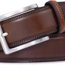 Fabio Valenti Genuine Leather Dress Belts For Men - Mens Belt For Suits, Jeans, Uniform With Single Prong Buckle 1030 Brown, 46（waist 44-45）