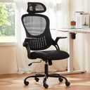 Sweetcrispy Home Office Desk Chair, High-Back Mesh with Adjustable Headrest, Flip-up Armrest Comfortable Lumbar Support, Comfy Arms for Bedroom,Study,Student