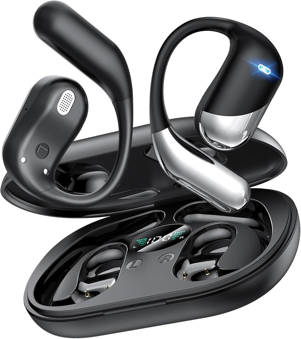 Ultra Open Ear Headphones,Over Ear Bone Conduction Earbuds with Ergonomic Earhook,Bluetooth Headphones 6.1 with Digital Display,60H Playtime,IP55 Waterproof, Comfort for Cycling,Running,Workout