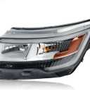 Chrome Bezel LED Headlights Compatible with 2016-2019 Ford Explorer | w/DRL Halogen Model Headlamp Front Light Assembly W/O LED control module With bulb Left Driver Side FO2518130