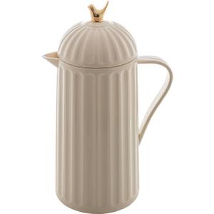 WOLFF 1 Liter White Bird Thermal Coffee Carafe, Plastic Exterior with Glass Lining Insulated Beverage Dispenser for Hot and Cold Drinks, Thermos Bottle for Tea, Water Pitcher - White, 34floz/1L