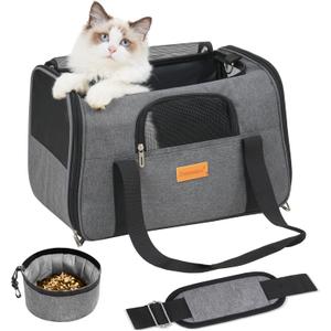 SMOUATOU Cat Carrier, Dog Carrier, Cat Bag Carrier, Cat Travel Carrier, Soft-Sided and Scratch-Proof mesh Cat Bag Pet Carriers, Travel Puppy Carry, Pet Home (Grey)