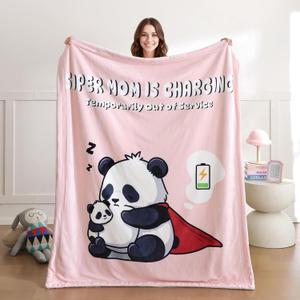 weigelia Mom is Charging Blanket - Pink Soft Fleece Throw Blanket Gift for Mom, Cozy Throw for Women, Couch Blanket for Christmas, Birthday, Mothers Day, 50"x60"