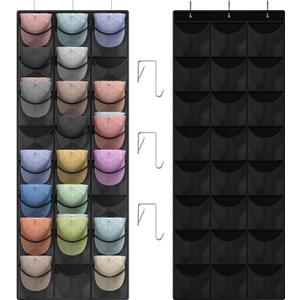 Hat Organizer Racks for Baseball Caps, 24 Deeper Pockets Baseball Hat Rack, Cap Rack, Hat Rack for Door with 3 Hooks