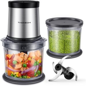 TWOMEOW Food Processor 4 Cup, Electric Food Chopper, 【Small but Powerful】Meat Grinder with 2 Bowls, 2 Speed & 4 Blades for Vegetable, Meat, Nuts, Functions for Chopping, Dicing, Mixing and Puree