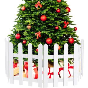 RUODON 8 Pack Thick Christmas Tree Fences White Wooden Picket Fences Tree Fence Border Decoration for Xmas Wedding Party Decor Garden Home, 15.7 x 12 Inches