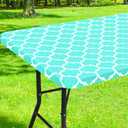 Smiry Rectangle Picnic Table Cover, Waterproof Elastic Fitted Camping Tablecloths for 6 Foot Tables, Wipeable Flannel Backed Vinyl Tablecloth Protector for Indoor, Outdoor (Teal, 30x72 Inches)