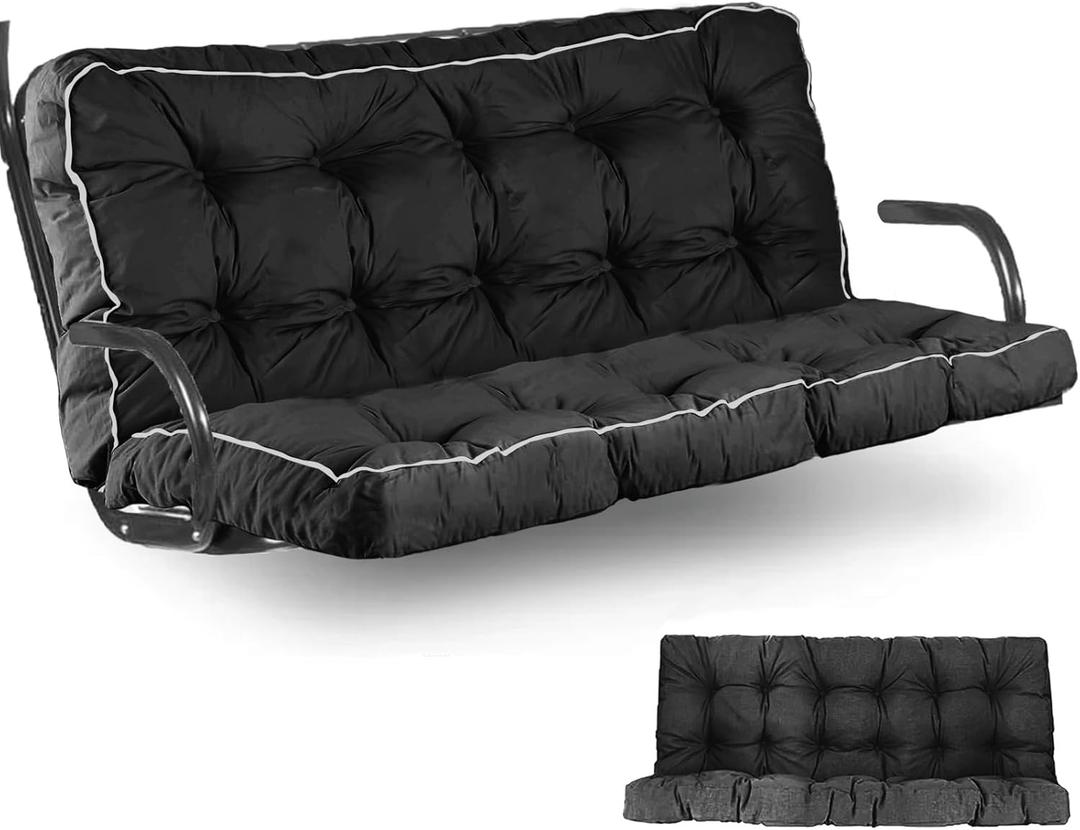 Outdoor Swing Cushions Waterproof, Thicken Porch Swing Cushion Replacement, 55 Inch Bench Seat Cushions for Garden Furniture Pad (Black, 40X55 inch)
