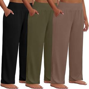 Neer 3 Pack Women Plus Size Wide Leg Yoga Pants High Waist Sweatpants Plus Size Palazzo Pants Lounge with Pockets,  3XL