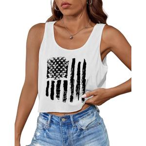 Aluvee USA 4th of July Tank Tops Women Red White and Blue Shirts Tank Tops American Patriotic Flag Crop Sleeveless Tee (White, L)