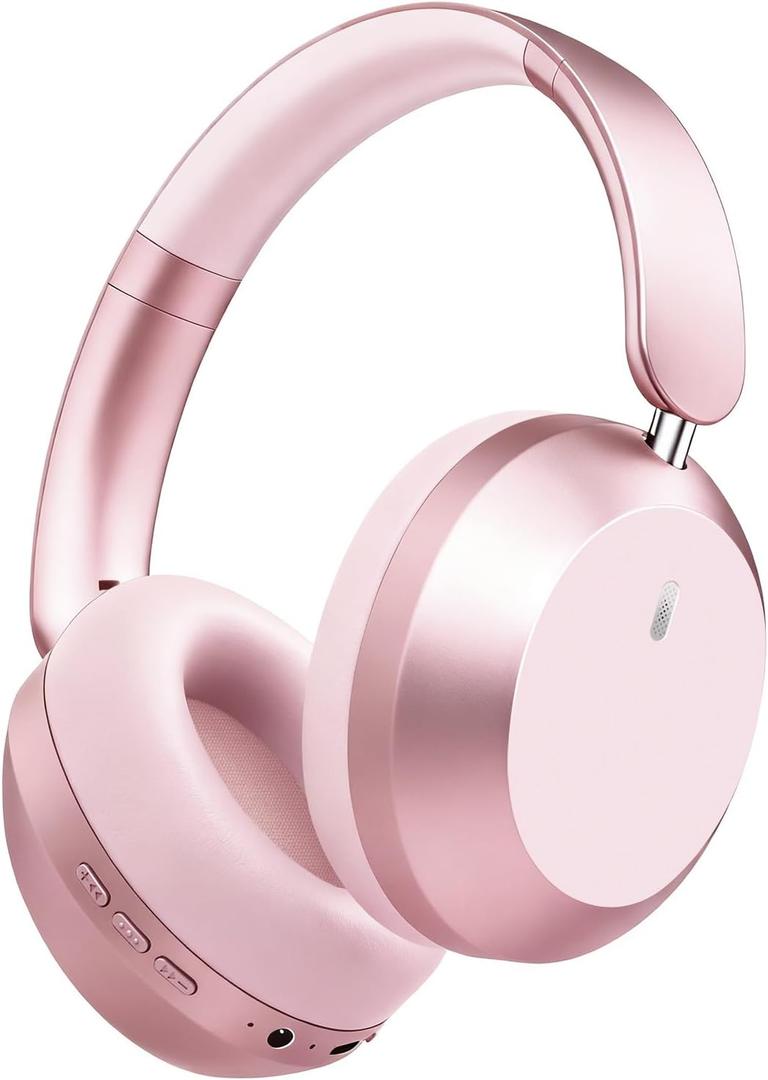 Wentronic Y05 Over-Ear Headphones  Hi-Res Sound, Active Noise Cancelling, Wireless Bluetooth 5.3, 48H Playtime, Lightweight Comfortable Design for Android, iOS & PC  Pink